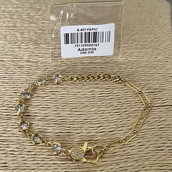 ADORNIA NWT AUTHENTIC MIXED CHAINS  BEZEL SET CRYSTAL PATCHWORK LOCK BRACELET - Picture 9 of 13